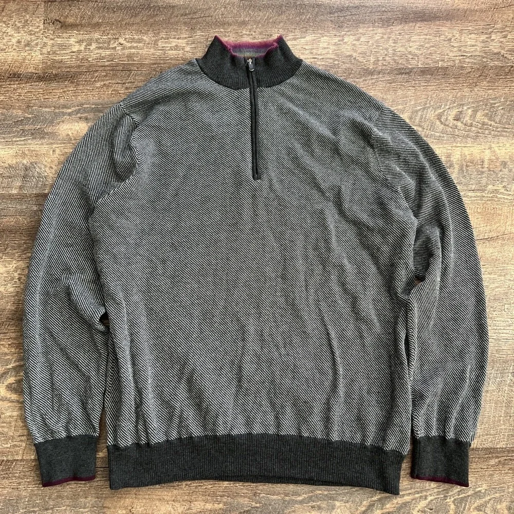 Robert Graham Wool Blend 1/4 Zip Pullover Men's 2XL Classic Fit Preppy Layer